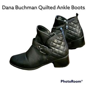 3/$30 DANA BUCHMAN Black Quilted Faux Leather Buckle Ankle Booties